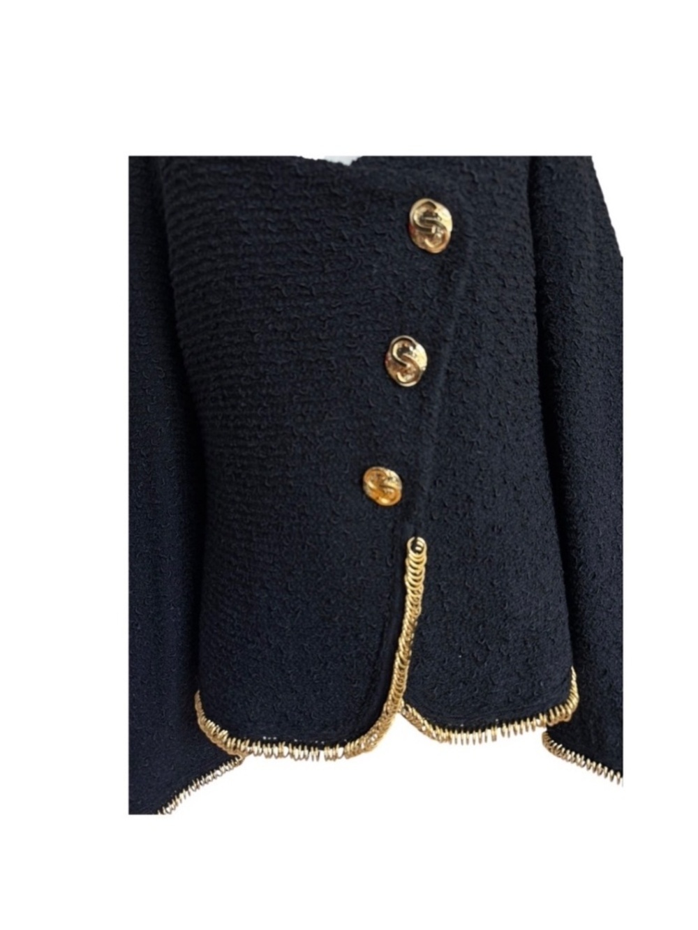 St. John Couture NWT Black Knit Gold Trim Asymmetrical Blazer Jacket Size 8 - Picture 10 of 16